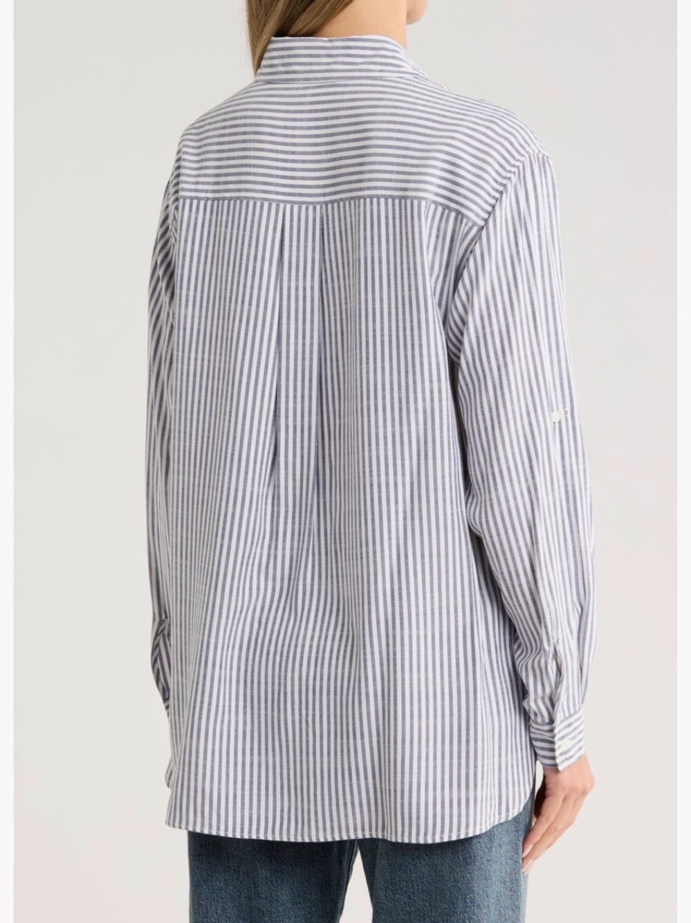 MAX STUDIO Stripe Oversize Long Sleeve Button-Up Tunic in green/ivory Sz M - Picture 5 of 15